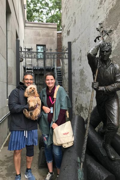 Marie Pierre, guest and dog on quebec city tour