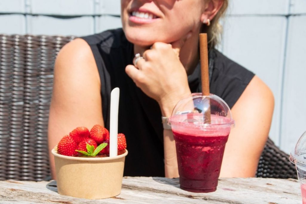 girl with strawberries and slushie on the orleans island